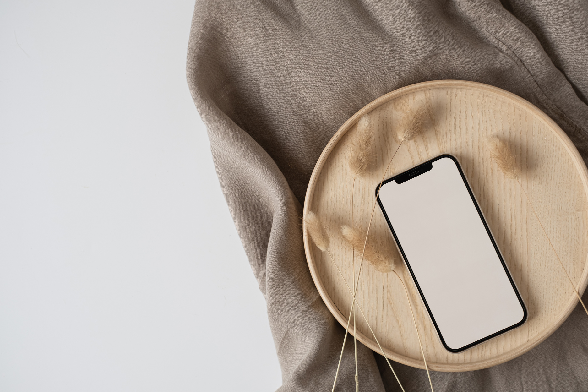 Smartphone with Hare's Tail Grass and Fabric